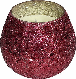4" Crackled Glass Candle Holder with 11 oz Candle - Red