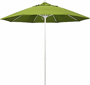Venture Series 9' Patio Umbrella with Matted White Aluminum Pole Fiberglass Ribs Push Lift and Sunbrella 2A Macaw Fabric