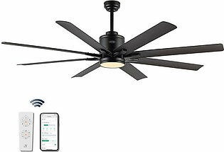 Octo 66" Eight-Blade Mobile App/Remote-Controlled Six-Speed Ceiling Fan with Integrated LED - Black/Dark Brown