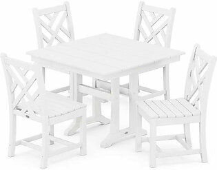 Chippendale Five-Piece Farmhouse Trestle Side Chair Dining Set - White
