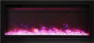 Symmetry 34" Clean Face Built-In Electric Fireplace with Log and Glass, Black Steel Surround