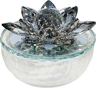 5" x 3.5" Silver Crystal Lotus Trinket Jar