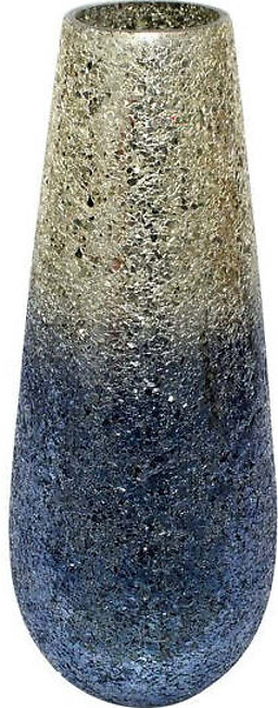 18" Crackled Glass Vase - Silver Blue Ombre