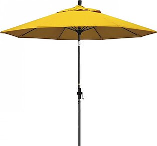 Sun Master Series 9' Patio Umbrella with Matted Black Aluminum Pole Fiberglass Ribs Collar Tilt Crank Lift and Sunbrella 1A Sunflower Yellow Fabric