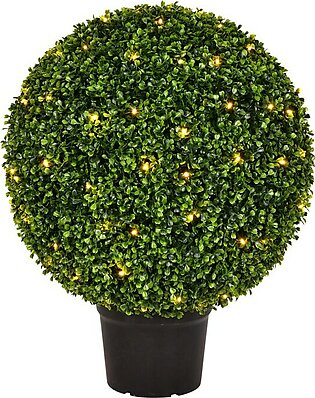 24" Artificial Green Boxwood Ball with LED Lights