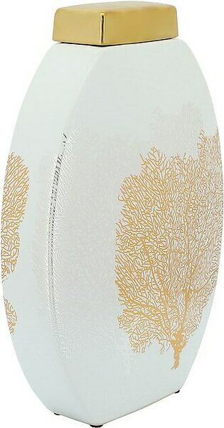 12" Coral Decal Jar with Lid - White/Gold