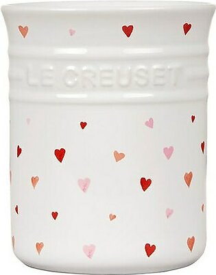 L' Amour Collection 1-Quart Classic Utensil Crock - White with Heart Applique