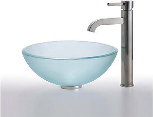Frosted Glass Vessel Sink with Single Handle Single Hole Ramus Faucet