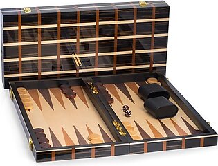 Art Deco Design 21" Backgammon Set with Multi-Color Wood Inlay and Brass Hardware