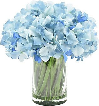10" Artificial Blue Hydrangeas in Glass Vase with Acrylic Water