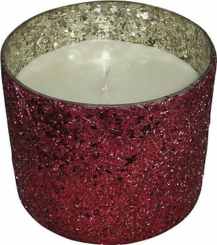5" Crackled Glass Candle Holder with 26 oz Candle - Red