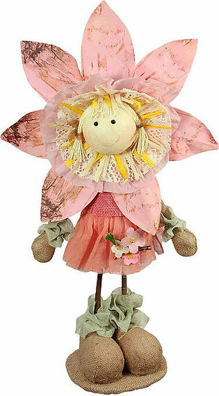 21.5" Pink Tan and Light Green Spring Floral Standing Sunflower Girl Decorative Figure
