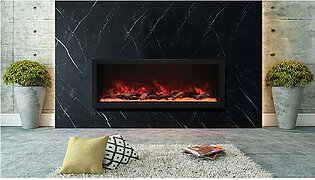 Panorama Built-In-XT 60" Wide Deep Indoor/Outdoor Built-In Electric Fireplace with Black Steel Surround