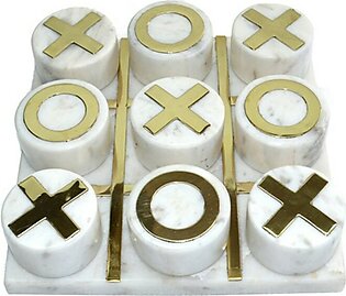 7" x 7" Marble Tic-Tac-Toe Game - White/Gold