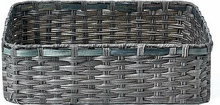 Rectangular Faux Wicker Basket with Wood Top Edge Trim Set of 3 - Gray