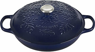 Olive Branch Collection 3.5-Quart Cast Iron Braiser with Embossed Lid and Stainless Steel Knob - Indigo - OPEN BOX