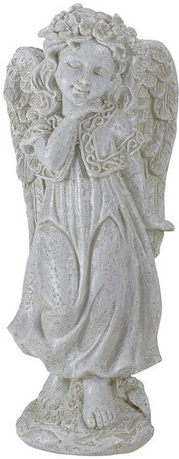 9.75" Ivory Standing Angel with Floral Crown Outdoor Garden Statue