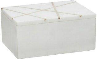 Marble Box with Gold Metal Inlay - White