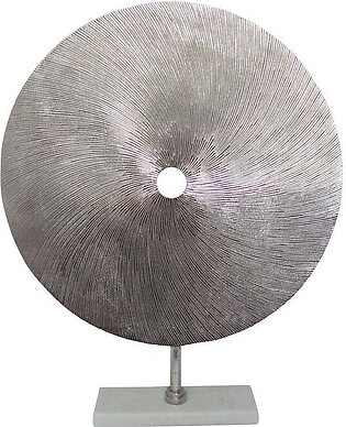 24" Metal Swirly Disk with Marble Base - Silver