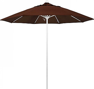 Venture Series 9' Patio Umbrella with Matted White Aluminum Pole Fiberglass Ribs Push Lift and Sunbrella 2A Bay Brown Fabric