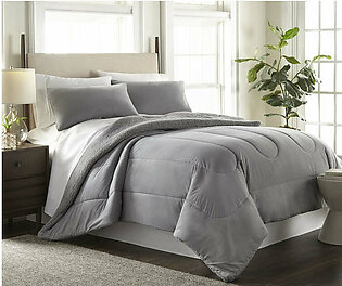 Micro Flannel Reverse to Sherpa Comforter Set - King/Greystone