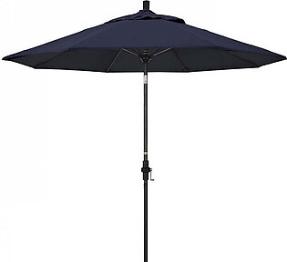 Sun Master Series 9' Patio Umbrella with Matted Black Aluminum Pole Fiberglass Ribs Collar Tilt Crank Lift and Sunbrella 1A Navy Fabric