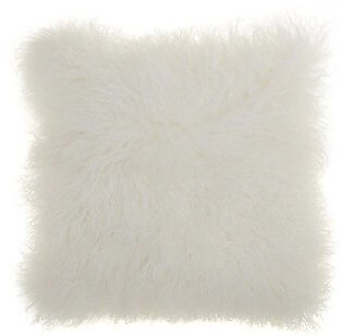 Mina Victory Couture Fur Tibetan Sheepskin White 20" x 20" Throw Pillow