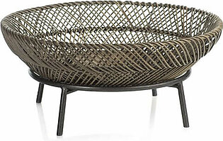 Madrigal Weave Rattan Tray on Metal Stand