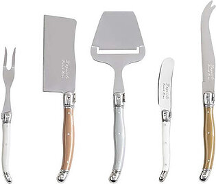 Laguiole Five-Piece Cheese Knife, Fork and Slicer Set - Mixed Metals