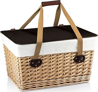 Canasta Grande Wicker Basket, Natural Willow with Brown Lid and Tan Lining