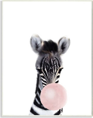 Baby Zebra with Pink Bubble Gum Safari Animal 15" x 10" Wall Plaque Wall Art