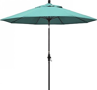 Sun Master Series 9' Patio Umbrella with Bronze Aluminum Pole Fiberglass Ribs Collar Tilt Crank Lift and Sunbrella 1A Aruba Fabric
