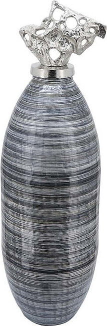 41" Glass Vase with Abstract Aluminum Lid - Brown