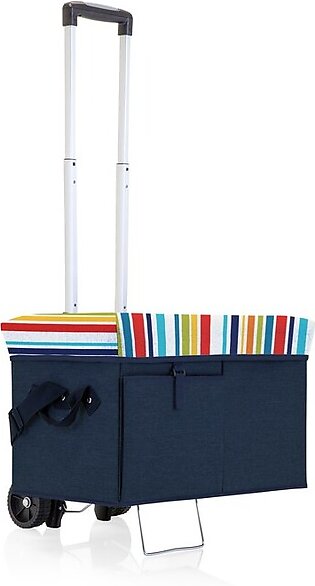 Ottoman Portable Cooler with Trolley, Navy with Fun Stripe Print