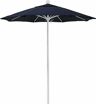Venture Series 7.5' Patio Umbrella with Matted White Aluminum Pole Fiberglass Ribs Push Lift and Sunbrella 1A Navy Fabric