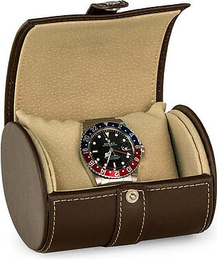 Leather Single Watch Travel Case with Snap Closure - Brown