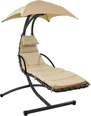 Floating Chaise Lounge Chair Swing with Canopy - Beige