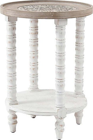 White Wood Round Accent Table