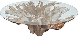 Ursela Teak Root Dining Table with Glass Top
