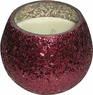 5" Crackled Glass Candle Holder with 17 oz Candle - Red