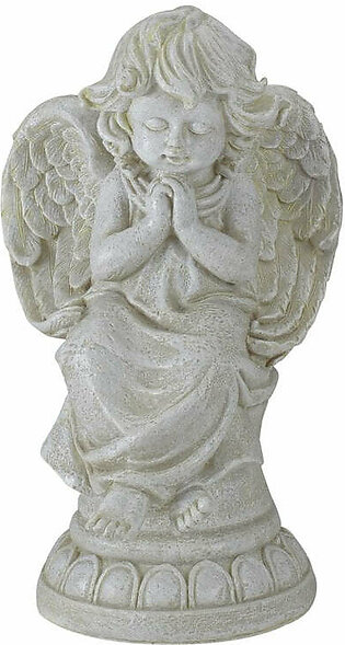 9" Ivory Praying Angel on Pedestal Outdoor Garden Statue