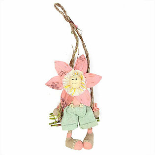 23" Pink Green and Tan Spring Floral Hanging Sunflower Girl Decorative Figure
