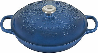 Olive Branch Collection 3.5-Quart Cast Iron Braiser with Embossed Lid and Stainless Steel Knob - Marseille