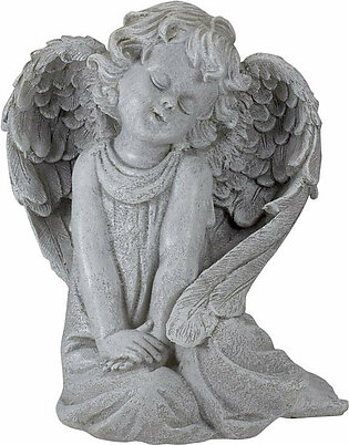 8.75" Gray Sitting Angel with Wings Outdoor Garden Statue