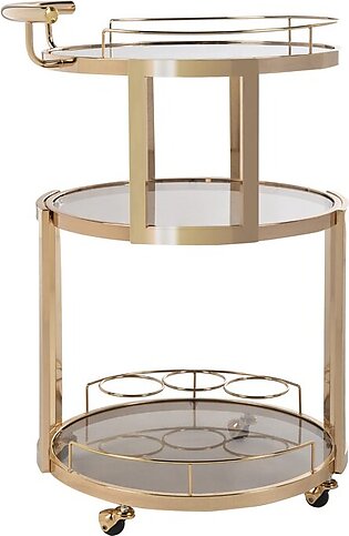 Rio Three-Tier Round Bar Cart And Wine Rack - Gold/Tinted Glass