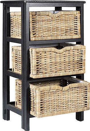 Rustic Three-Basket Storage Chest - Black
