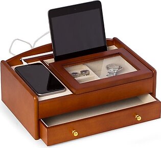 Wood Valet Box with Glass Lid - Cherry