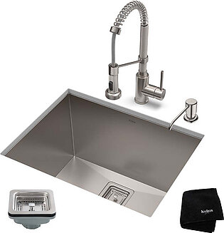 Pax 24" 18-Gauge Laundry and Utility Sink Combo Set with Bolden 18" Kitchen Faucet and Soap Dispenser