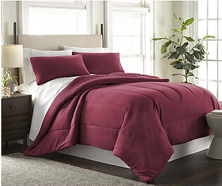 Micro Flannel Reverse to Sherpa Comforter Set - King/Wine
