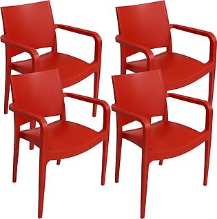 Landon Indoor/Outdoor Plastic Dining Armchairs Set of 4 - Red
